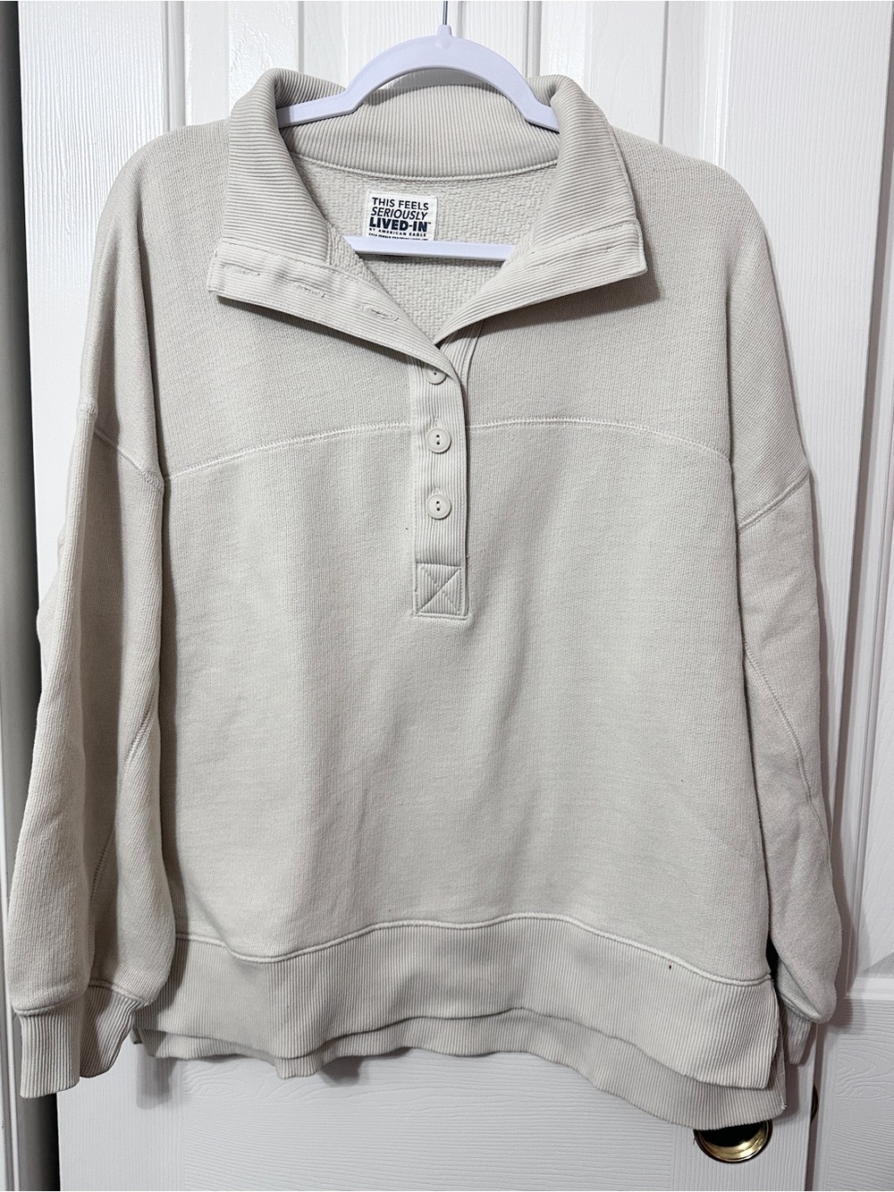 American Eagle Outfitters Cream Half-Button Pullover Sweater